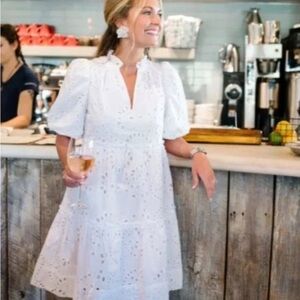 Tuckernuck Palmer White Eyelet Dress with Puff Sleeves